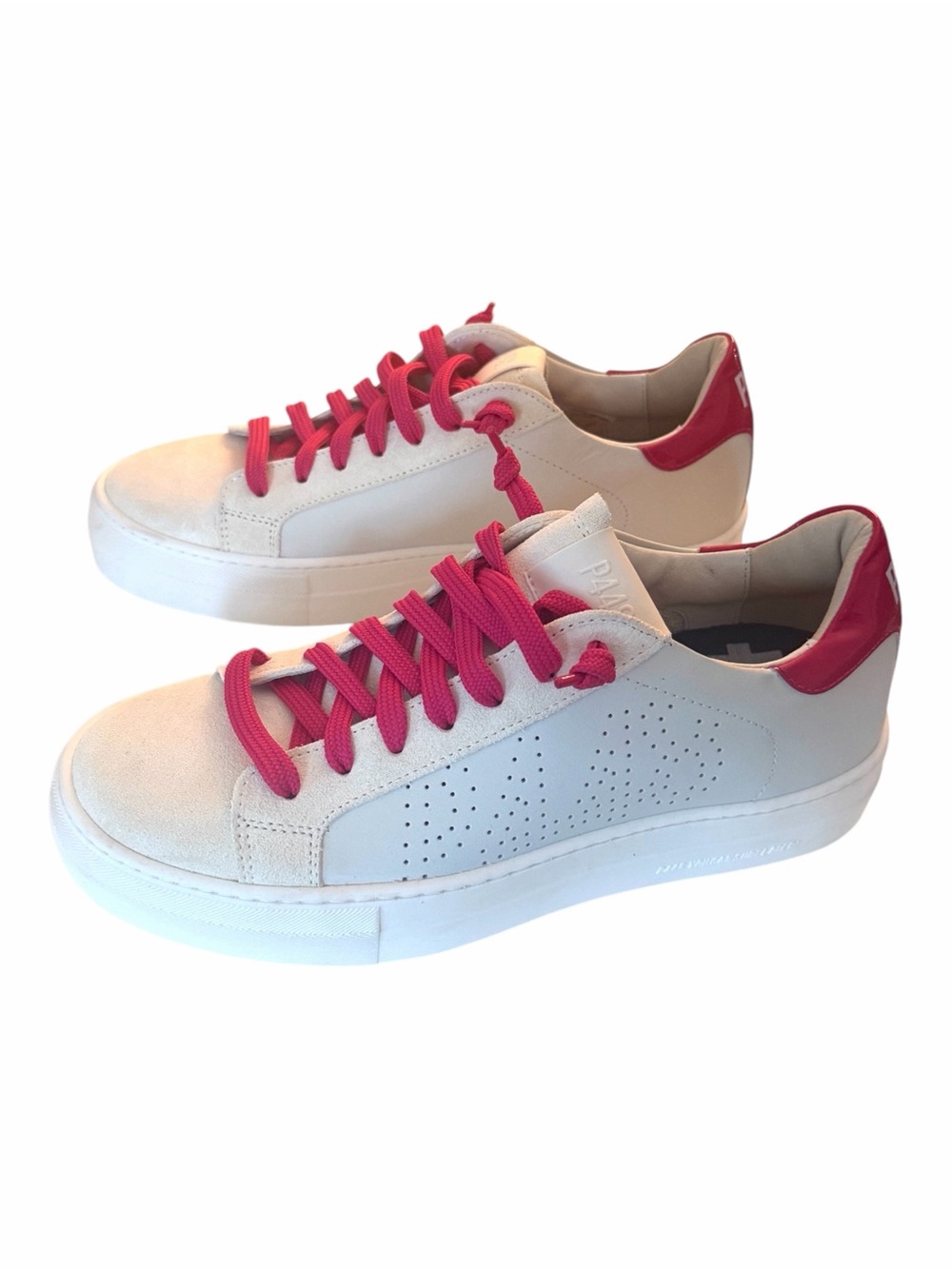 P448 Thea Patent Punch Women’s Platform Sneakers White Pink EU 38 US 8 NWOB